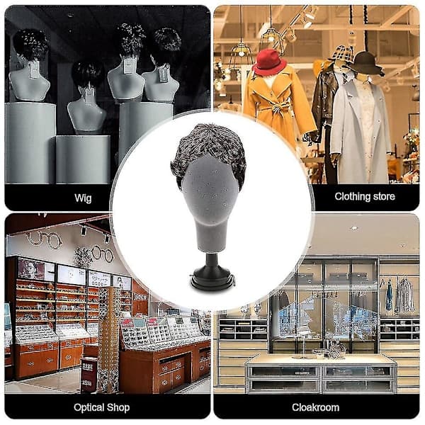 Flokket Skum Mannequin Hode Modell Fotorekvisitter Voksen Mannequin Hode Form Parykker Briller Hatt Displayholder Grå