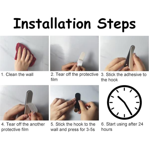 Self-Adhesive Wall Hooks, Metal Towel Hooks, Modern Coat Hooks, Heavy Duty Robe Hooks for Bathroom, Bedroom, Kitchen, Shower, Door, 6-Pack