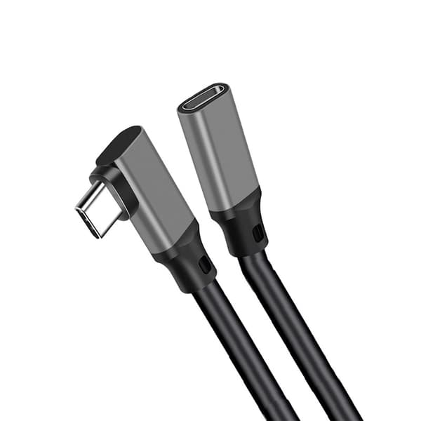 Type-C forlængerkabel med albuedesign - PQ116 grå (10Gbps+4K+100W) 1 m