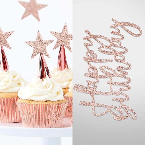 Rosegull - Bursdagskake Toppers Sett, Gull Ballong Kake Toppers