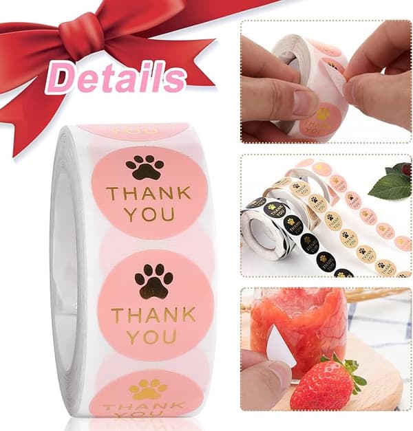 3 st 1500-pack Hundtassmönster Kraftpapper Tack-etiketter 2,5 cm