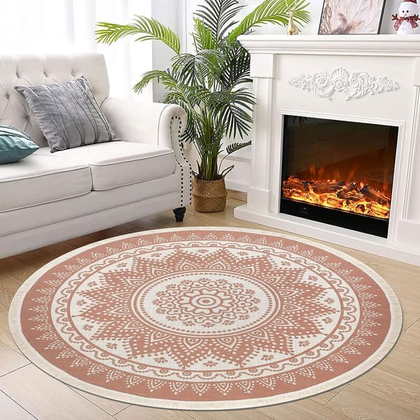 Trendy Mandala Bomullsteppe Familie Vind Rundt Teppe Stue