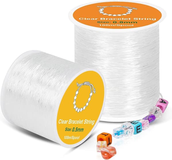 Elastic Thread for Bracelets, 2 Rolls 0.5mm, 0.8mm Elastic Thread for Bracelets for DIY Jewelry Making, Necklaces, Bracelets, Crafts (100m/Spool)