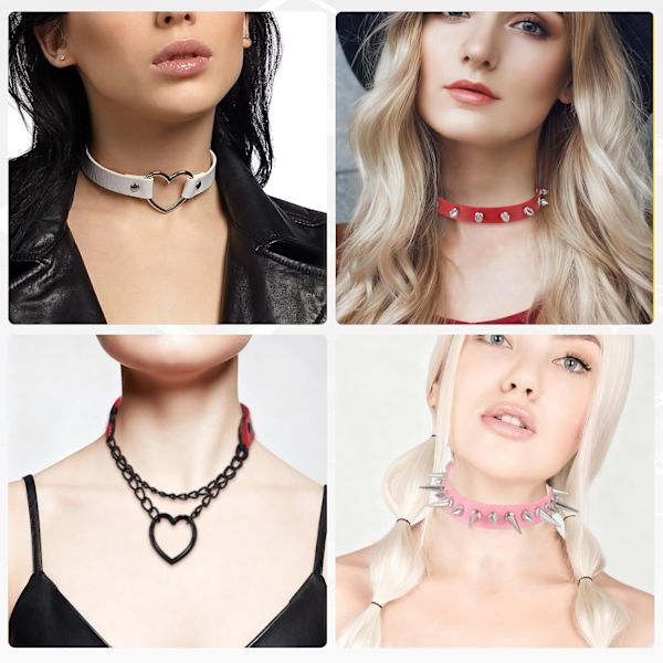 PU læderhalsbånd sort sølv rød Black/Silver Red