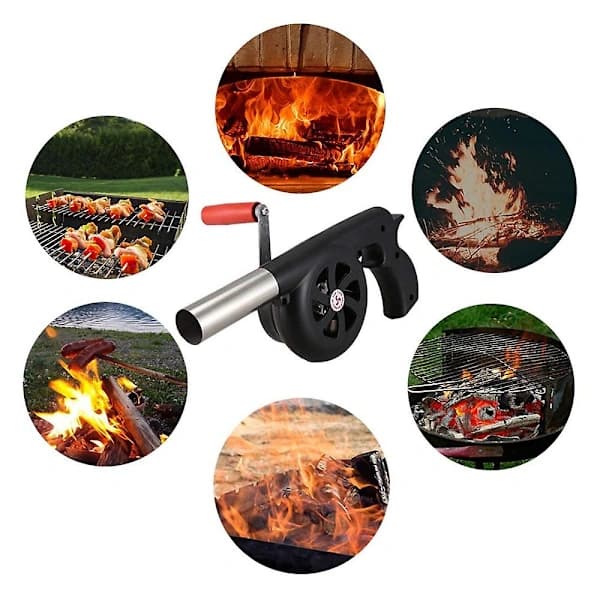 Hand-cranked Fire Blower, ABS and Metal Manual BBQ Fan for Picnic, Camping, Outdoor Cooking, Black 29 cm
