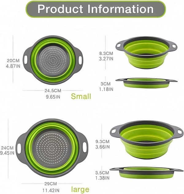 Foldable Colander Set of 2 - Collapsible Silicone Colander - 1 Large & 1 Small - BPA-Free