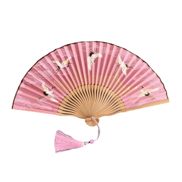 Classic Traditional Design Folding Bamboo Silk Hand Fan Offering Elegance and Versatility, Compatible with Various Occasions, Pink Pink