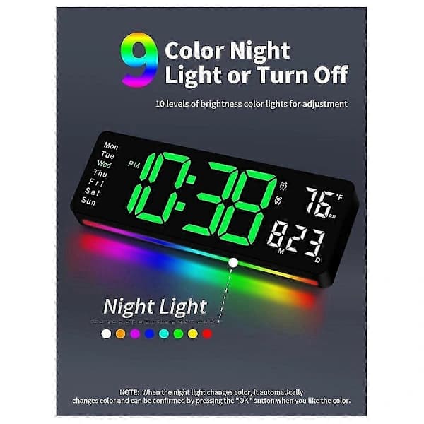 Digital Wall Clock, Large Digital Clock with Remote Control, suitable for Living Room, Bedroom, Decor Black