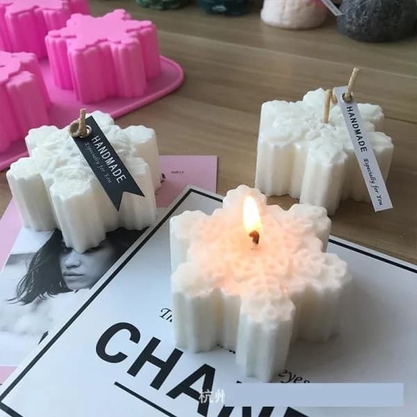Lysforme Lys Stearinlys DIY Støbeforme i Silikoneform MJ70 Seks Julens Snefnug på Række