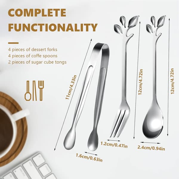 10 delar blad kaffeskedar, gafflar metall för (silver) silver Silver