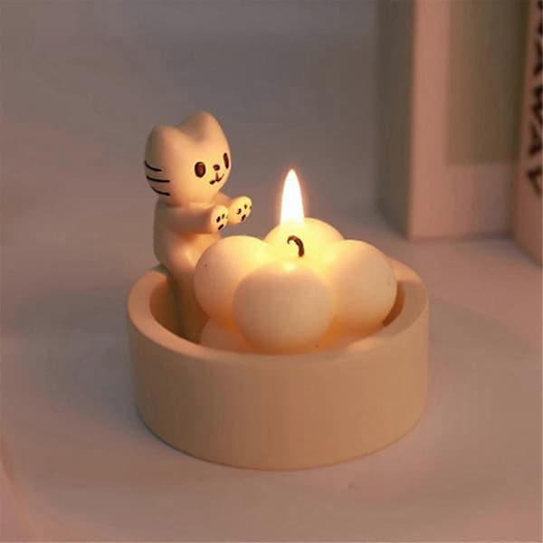Tegneserie Katt Lysestake Harpiks Søt Duftlysestake Katt Aromaterapi Lysestake Gave B