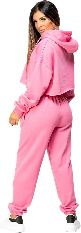 Mode Dame Træningsdragt Oversize Crop Hættetrøje Joggers Loungewear