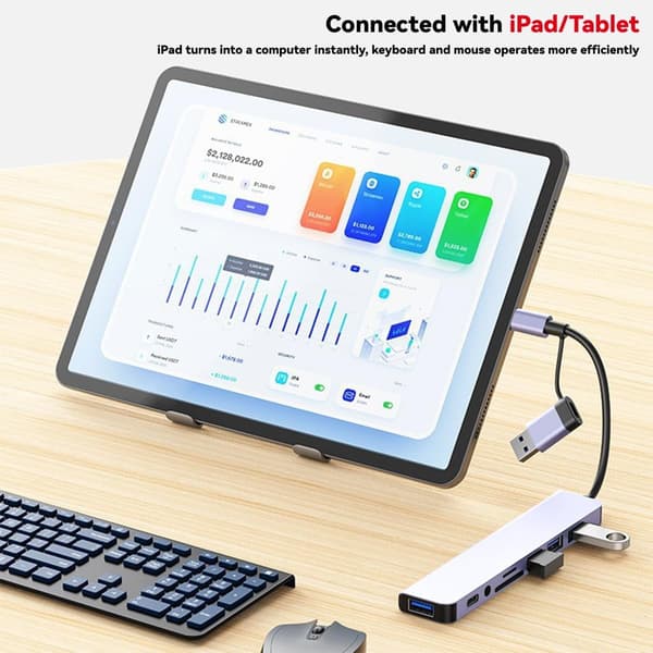 8 i 1 USB C Hub Splitter TF/SD Kortlæser 4 USB-porte 3.5mm Lydudgangsadapter til MacBook Pro iPad Pro