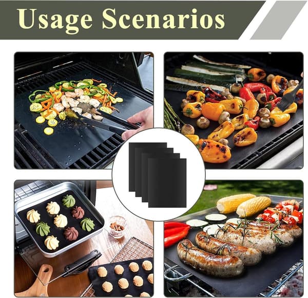 Set med 4 grillmattor - BBQ bakmatta - 40x50cm - Ugnsmatta - BBQ bakmatta - Matta & bakplåt