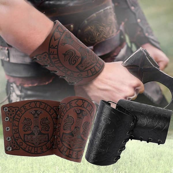 Armbeskyttere, præget kunstlæder armrustning, middelalderlige kunstlæder armmanchetter til Larp Brun