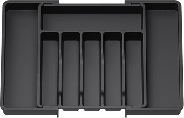 Cutlery Holder - Black, Expandable Cutlery Tray, Adjustable Drawer Organizer for Kitchen, Compa