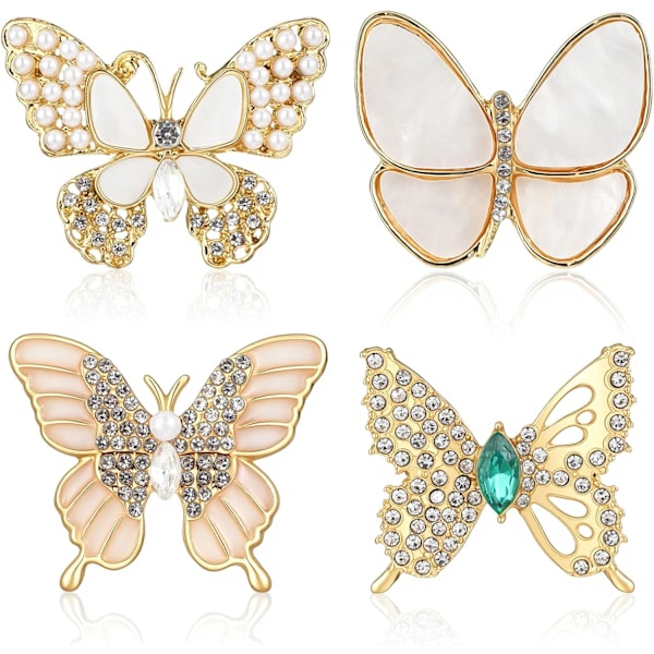 4 stk Rhinestone Sommerfugl Brosjer Pins for kvinner, store for kvinner