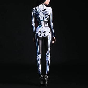 Skelet Jumpsuit Bodysuit Dame Kostume Halloween (M)