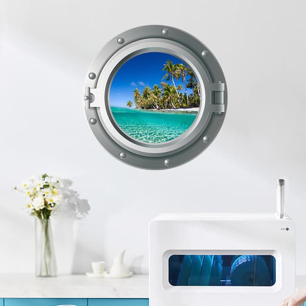 Two sets of 35x35cm wall decals 3D round window underwater world wall