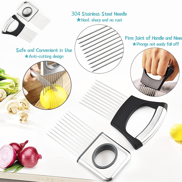 Løghakker Holder Kit Rustfrit Stål, til Løg Skæring Kartofler Tomat Avocado Agurk Skæring
