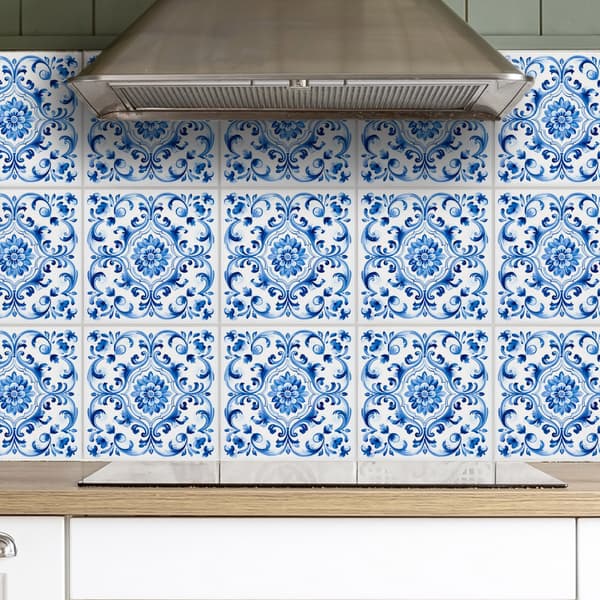 Blue old-fashioned flower model 3 self-adhesive tile decor 30pcs