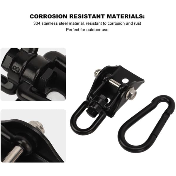 360° Rotating Stainless Steel Hanging Hook Set for Outdoor Use, Black - Compatible with Most Hammocks