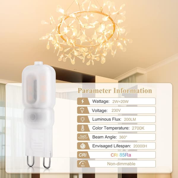G9 2W LED Bulb, 20W Halogen Equivalent, 200 LM, Warm White Light 2700K, Non-Dimmable, 220-240V, 10-Pack[LD]