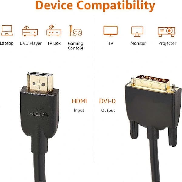 HDMI A til DVI-adapterkabel - 2m (ikke egnet for tilkobling til SCART- eller VGA-porter), Svart