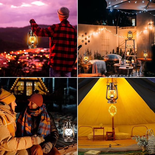 Outdoor Solar Lantern, Hanging Solar Lamp, Retro LED Flame Lantern, Waterproof Camping Light (Set of 2)