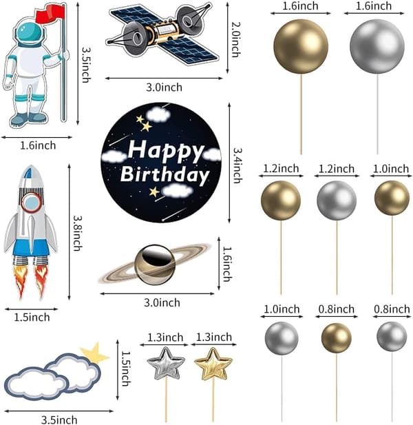 22 stk. rom-kakepynt, rom-cupcake-pynt, astronautfigurer, bursdag, dekorasjoner til temafest med verdensrommet, tilbehør