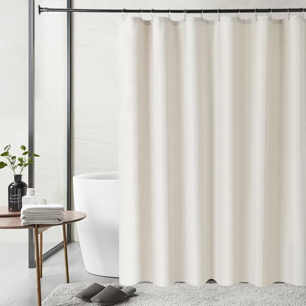 Natural Linen Shower Curtain - Waterproof Bathroom Curtain with Hooks D