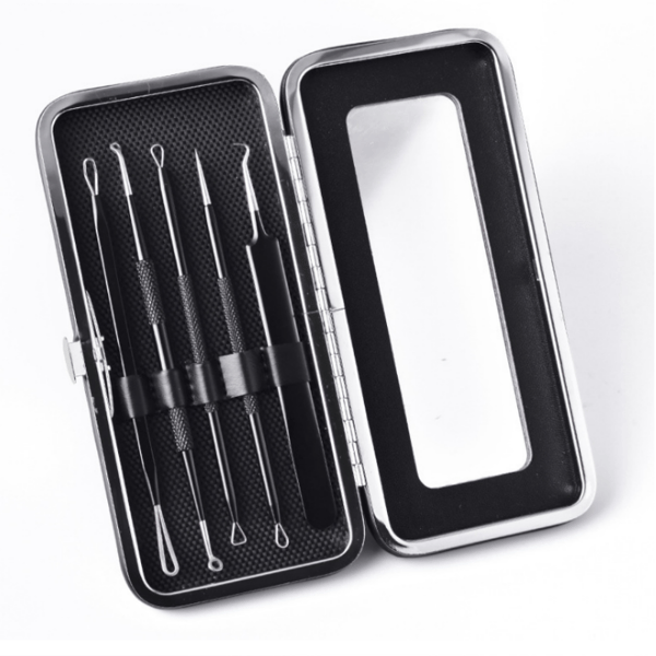 5-pak Blackhead Remover Acne Nåleværktøjssæt Sort Svart+grå