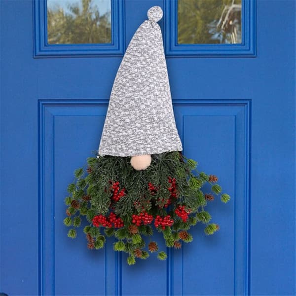 Gnome Christmas Wreath, Pine Needle Christmas Gnome Wreath for Front Door, Hanging Decorations Wreath
