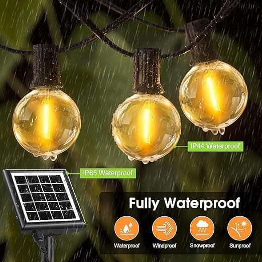 7m Outdoor Light String, Solar Powered Light Strings, 10 G40 LED Bulbs, IP44 Waterproof for Patio and Party