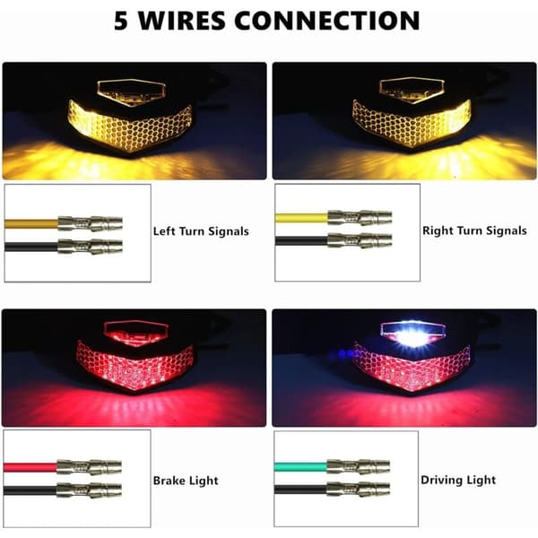 Universal motorcykel LED baglygte med nummerpladeholder, integrerede blinklys og bremselys.