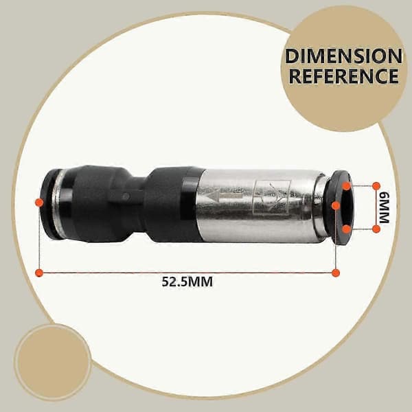 3 delar 6 mm rak envägs pneumatisk backventil Kompatibel med anslutning av tryckluftsventiler