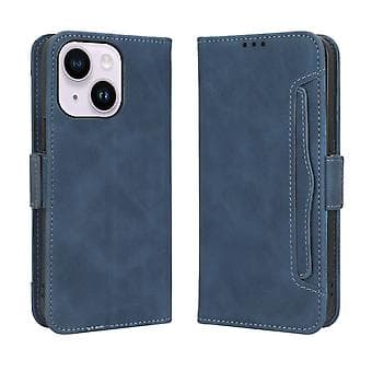 Nahkakotelo iPhone 15 Plus -puhelimelle korttipaikalla (sininen)