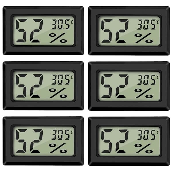 Digital Temperature and Humidity Meter Thermometer Mini Digital Thermometer Hygrometer and Humidity Meter Black (6-pack - Square)