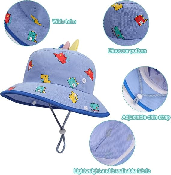 Sommerhatt med bred brem for småbarn, solhatt med hakestropp, UPF50, egnet for barn, gutter og jenter 2-8 år (2-pakning)