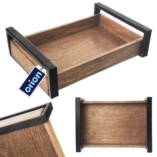Rectangular Mango Wood Serving Tray with Metal Handles 884