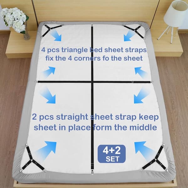 Sheet Straps Set, Sheet Holders, Duvet Cover Clips, Adjustable Elastic Sheet Holders, Cover Straps, Black, 4+2 Pieces