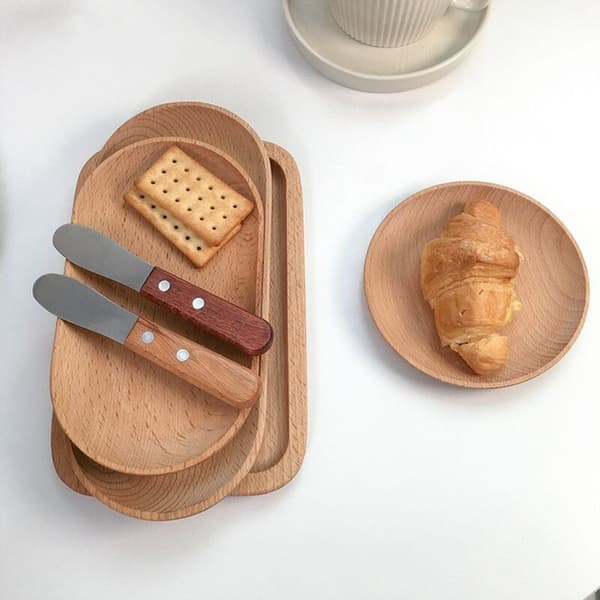 Rund och fyrkantig serveringsbricka i trä, serveringsbricka för frukt, dessert, tårta, godis, sallad