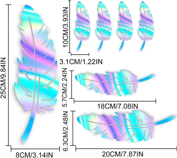 14 Pieces Feather Car Decals (Laser), Feather Shaped Decals, Feather Decorative Decals, Vinyl Autom