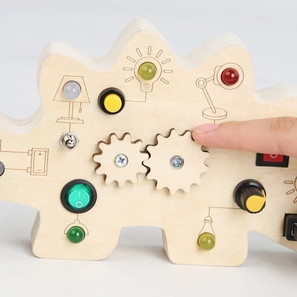 Montessori Aktivitetsbrett Dinosaur – Sensorisk Treleke med Lys for Barn 1–4 År