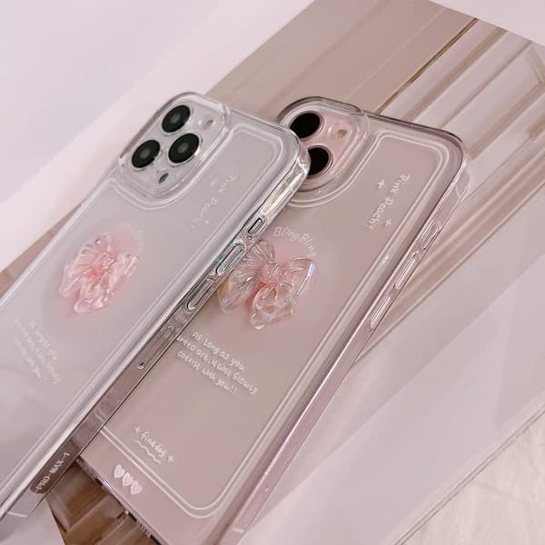 Søt 3D Rosa Sløyfe Ultratynt Klart Glitterdeksel for iPhone, Stilig Damedesign[JUN] iPhoneXR iPhoneXR