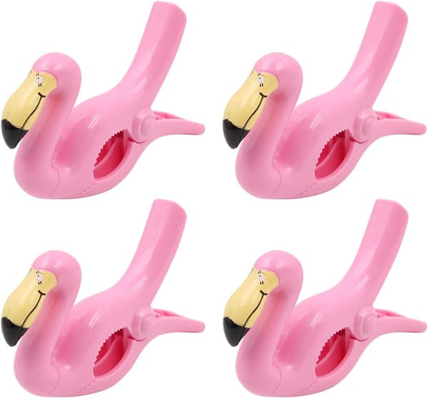 4 st strandhandduksklämmor för solstolar, handduksklämmor för semesterstol, pool, strand - Flamingo-stil