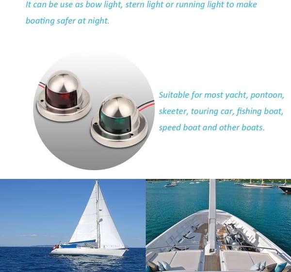 LED-navigationsbuelys i rustfrit stål 12V Marinebåd Yachtlys Sejlsignallampe, rød og grøn