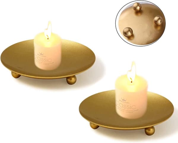 Gold Candlesticks, 4-piece Candle Tray Metal Candlestick Decor