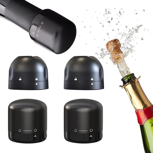 (4 Pieces) Champagne Stopper, Reusable Leak-Proof Silicone Champagne Cork, Keeps Champagne and Wine Fresh.