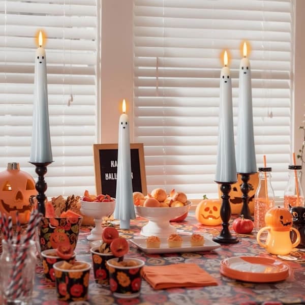 4-pack Halloween Ghost Candles, Battery Operated LED Flameless Flickering Decorations for Parties 4 pcs